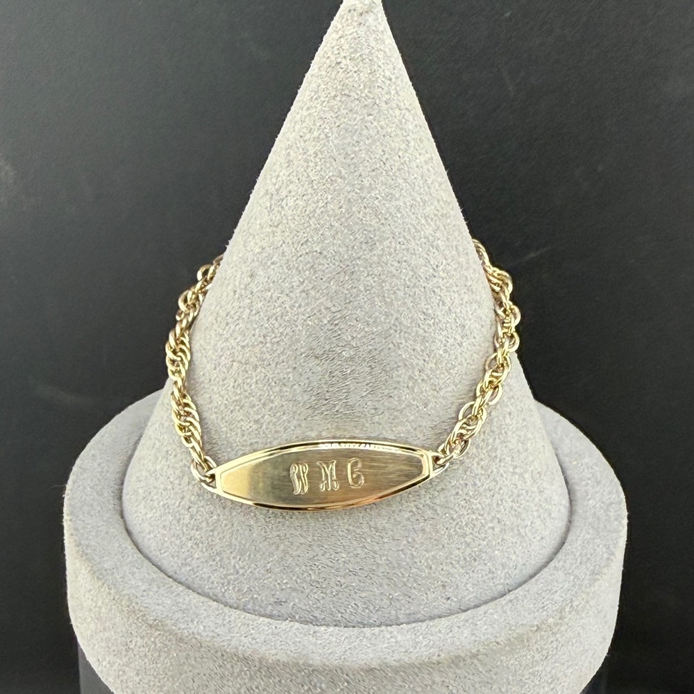 Vintage Speidel ID Bracelet Gold Tone Monogram WMG Rope Chain 6.5"